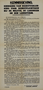 700162 Kennisgeving van de burgemeester van Utrecht tot beëindiging van de verdere verlenging van de diensttijd voor de ...